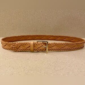 J. Crew Tan Italian Leather Braided Belt with Gold Buckle